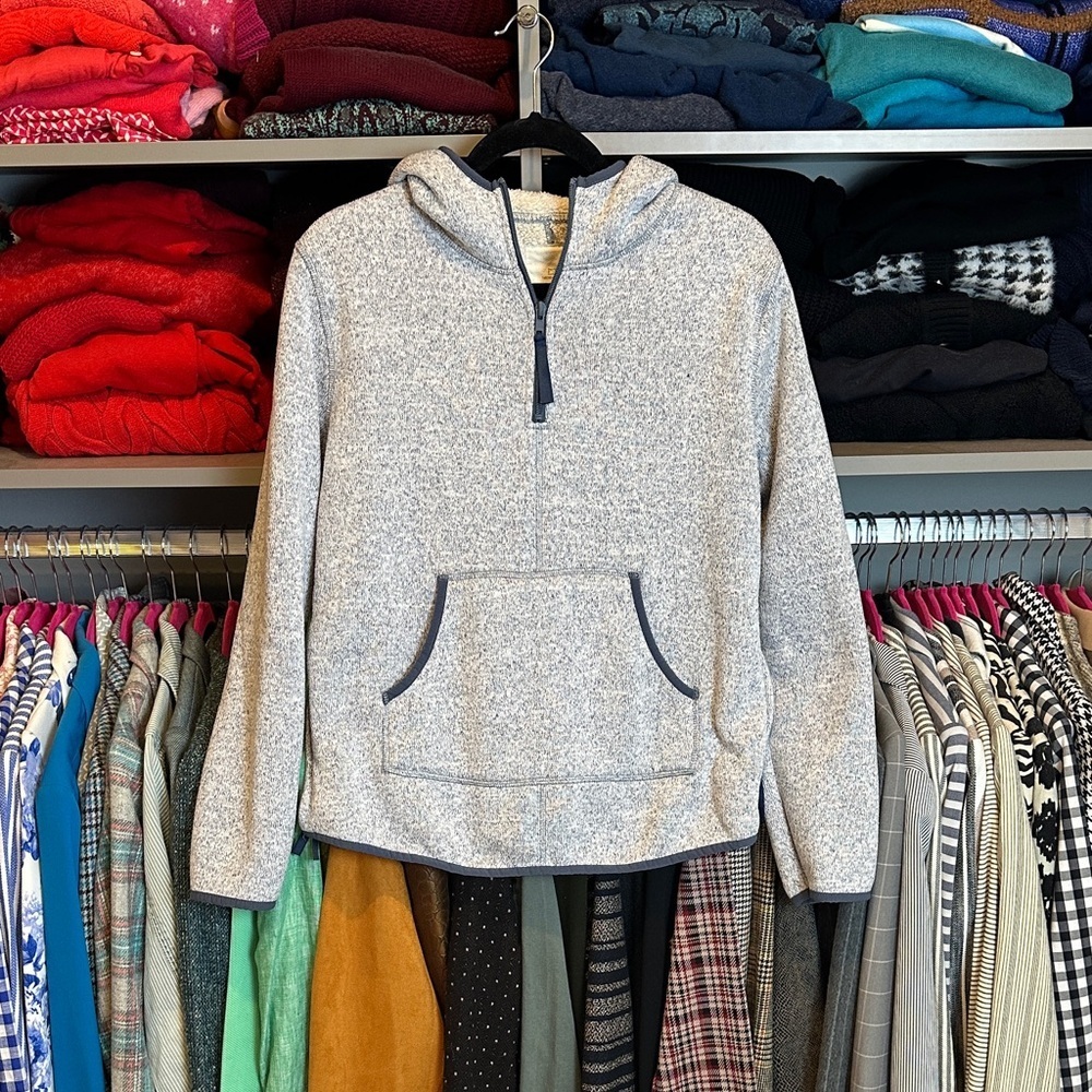 Thread & Supply blue/white heathered 1/4 zip front pocket fleece lined hoodie S